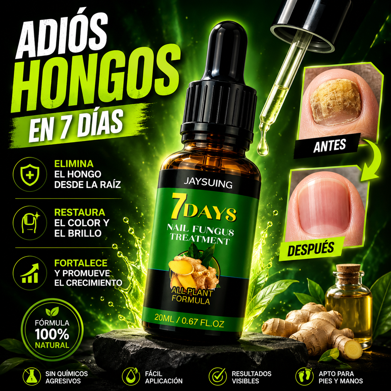 7 Days Elimina hongos: Recupera uñas fuertes y saludables.