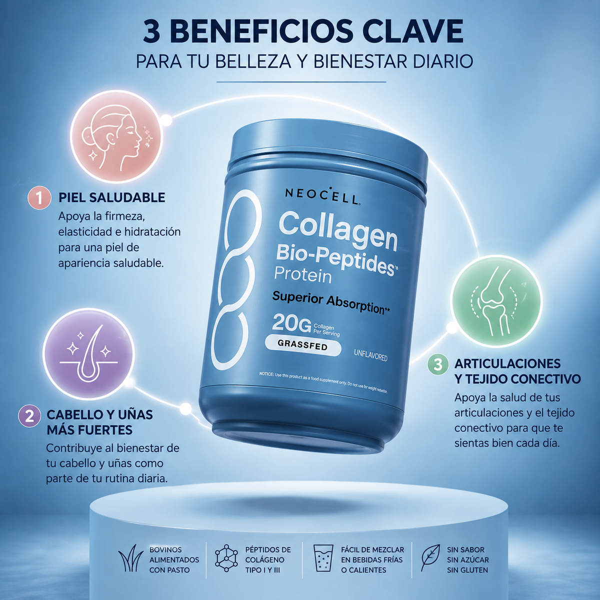 NEOCELL: Collagen Bio-Peptides: Piel más firme, hidratada y saludable.