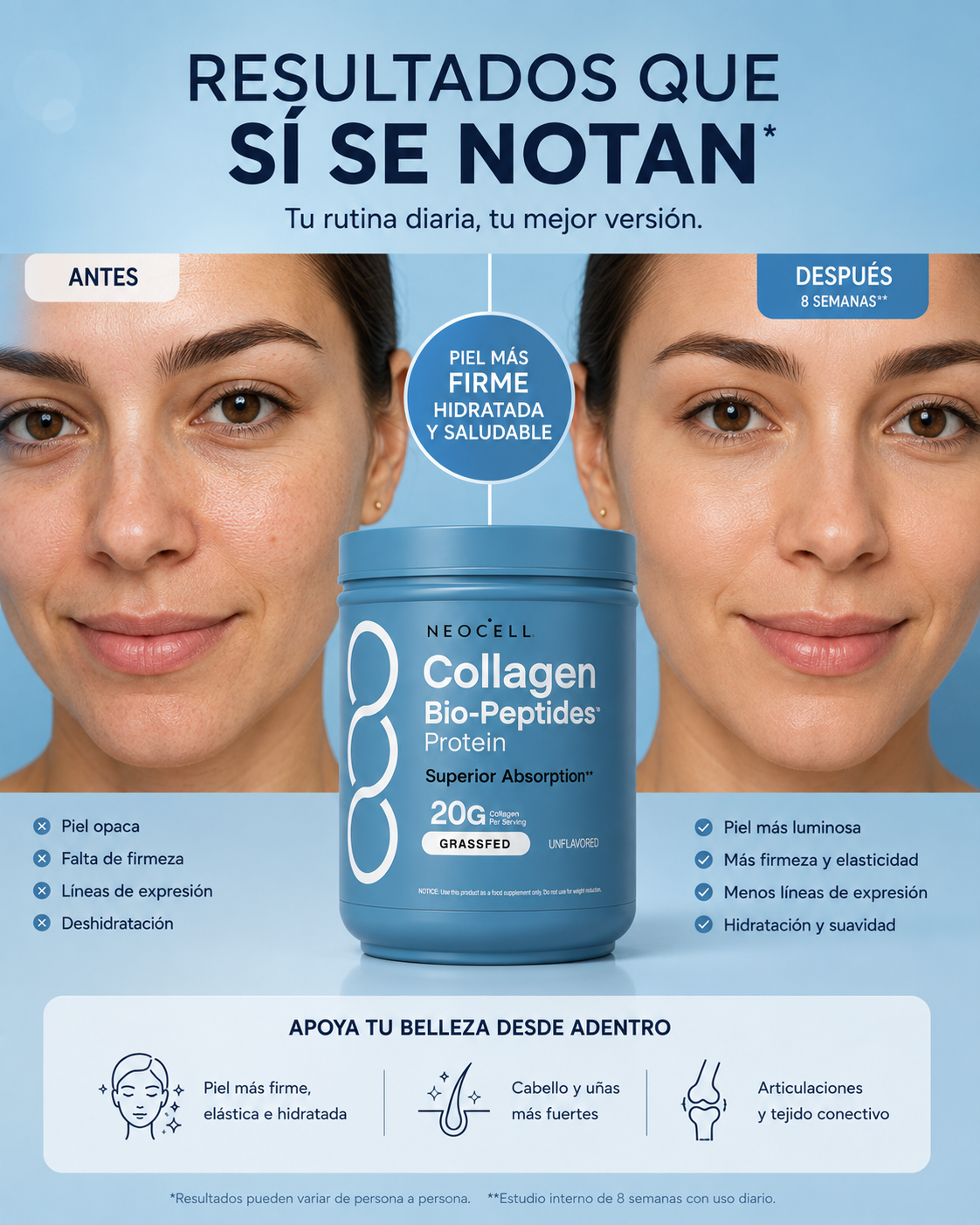 NEOCELL: Collagen Bio-Peptides: Piel más firme, hidratada y saludable.