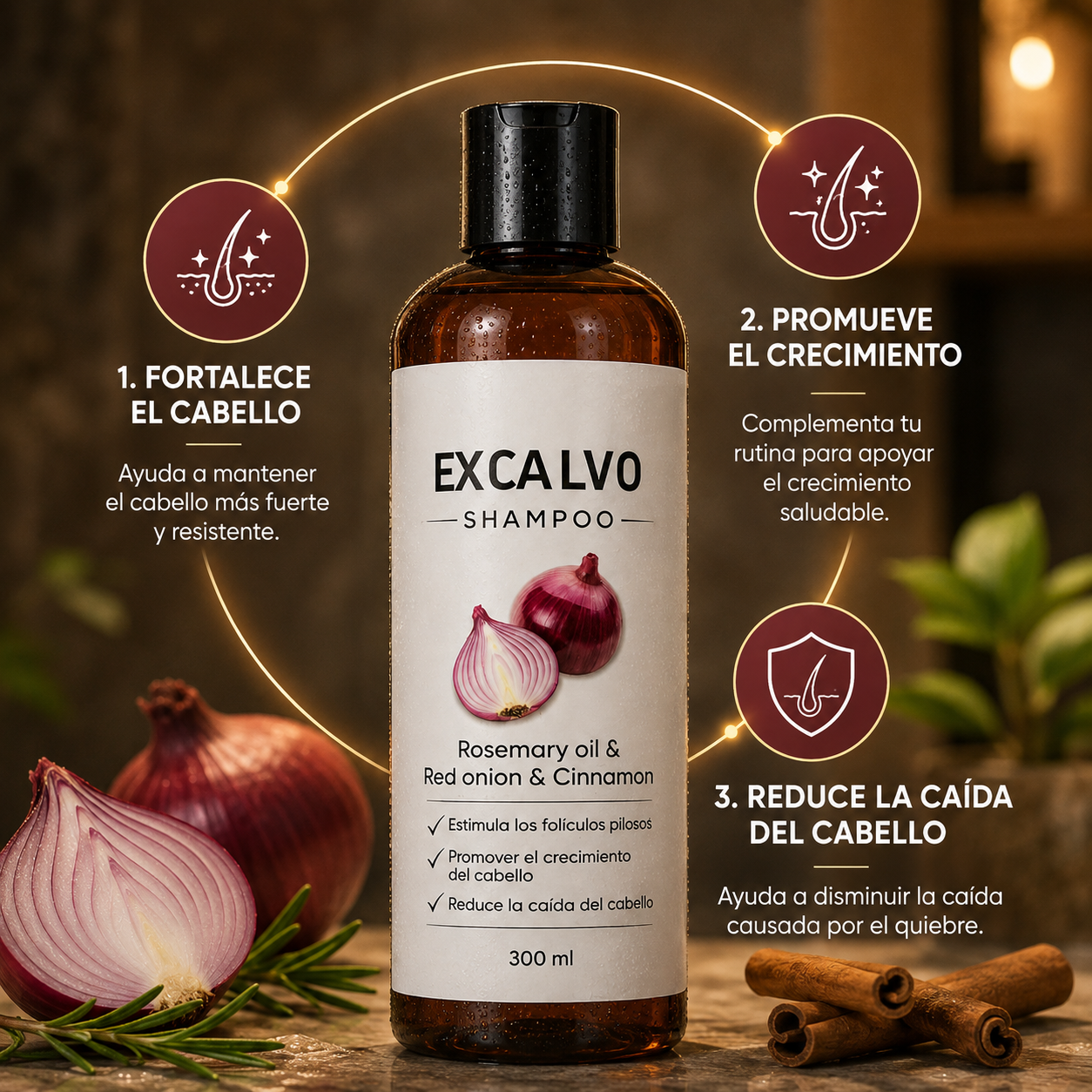 Shampoo Ex calvo: Cabello más fuerte, brillante y saludable + Obsequio Aceite Capilar