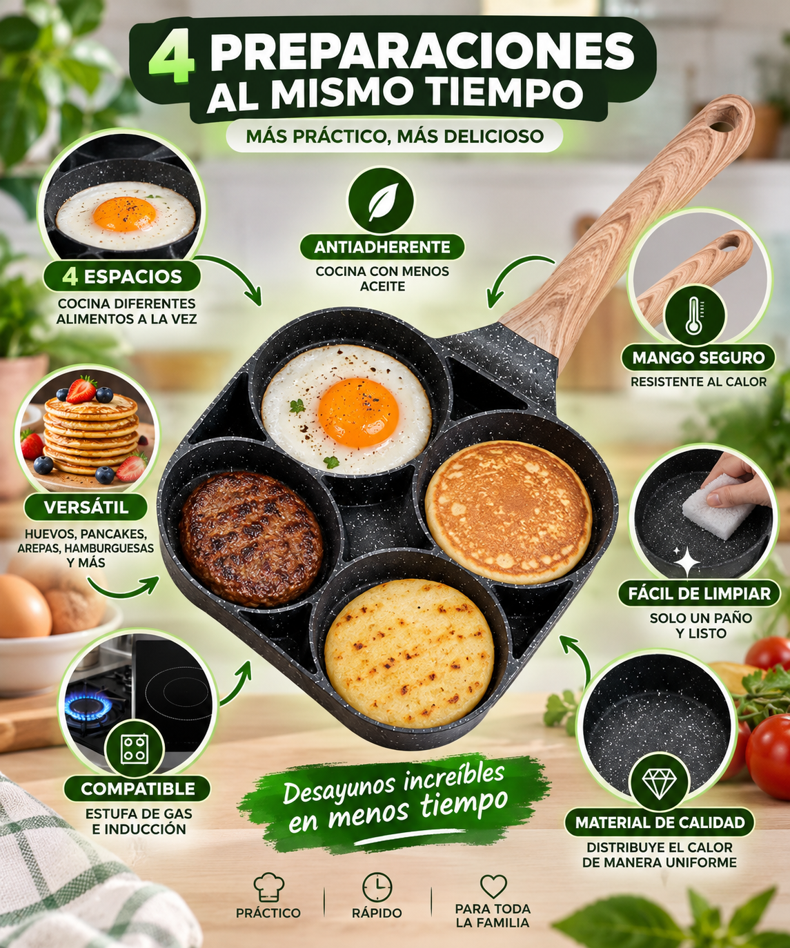 Sarten 4 Compartimientos: El sartén que simplifica tus desayunos